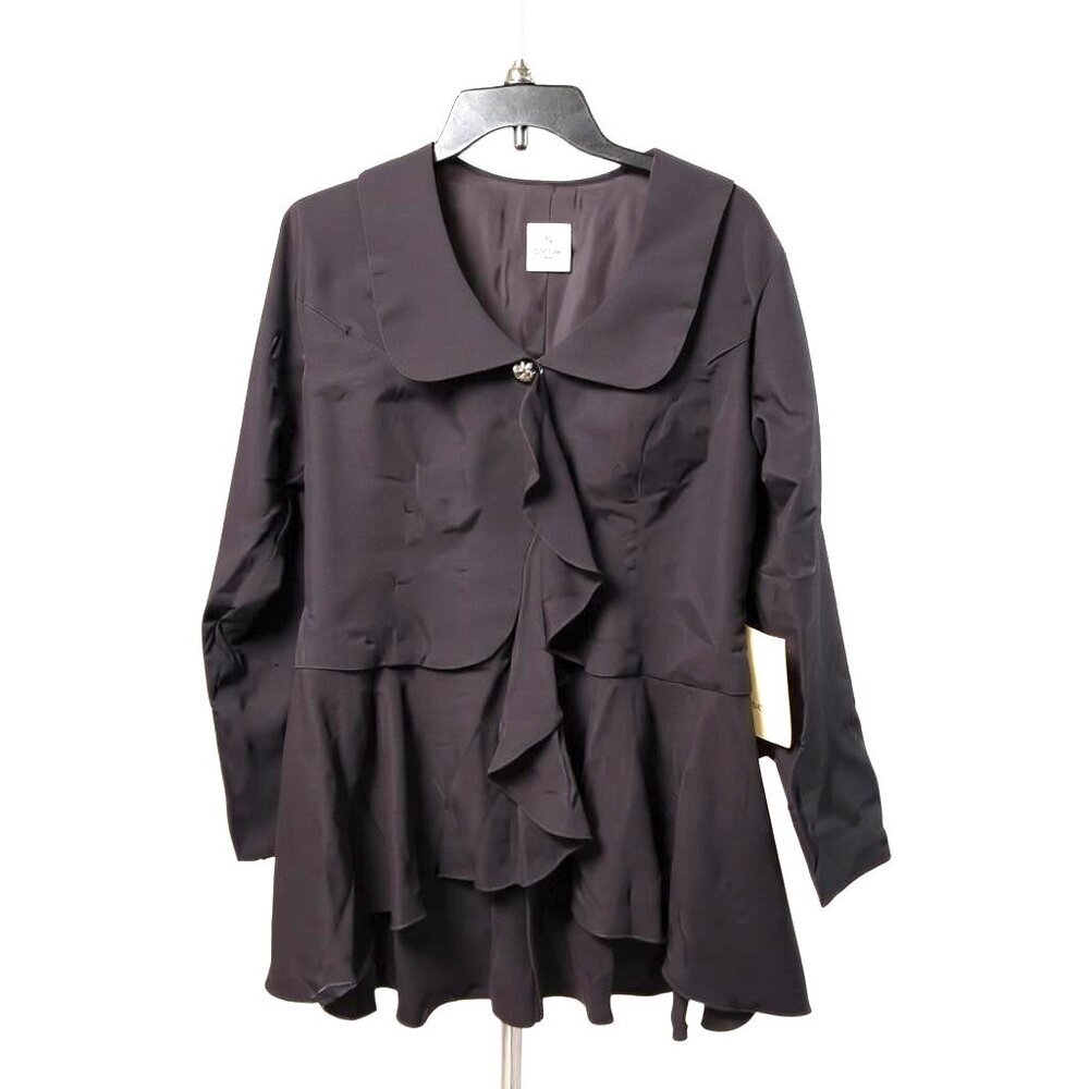 LT LanTing Bride Blazer Black Cascading Ruffle Front Peplum Hem Padded Bling NWT